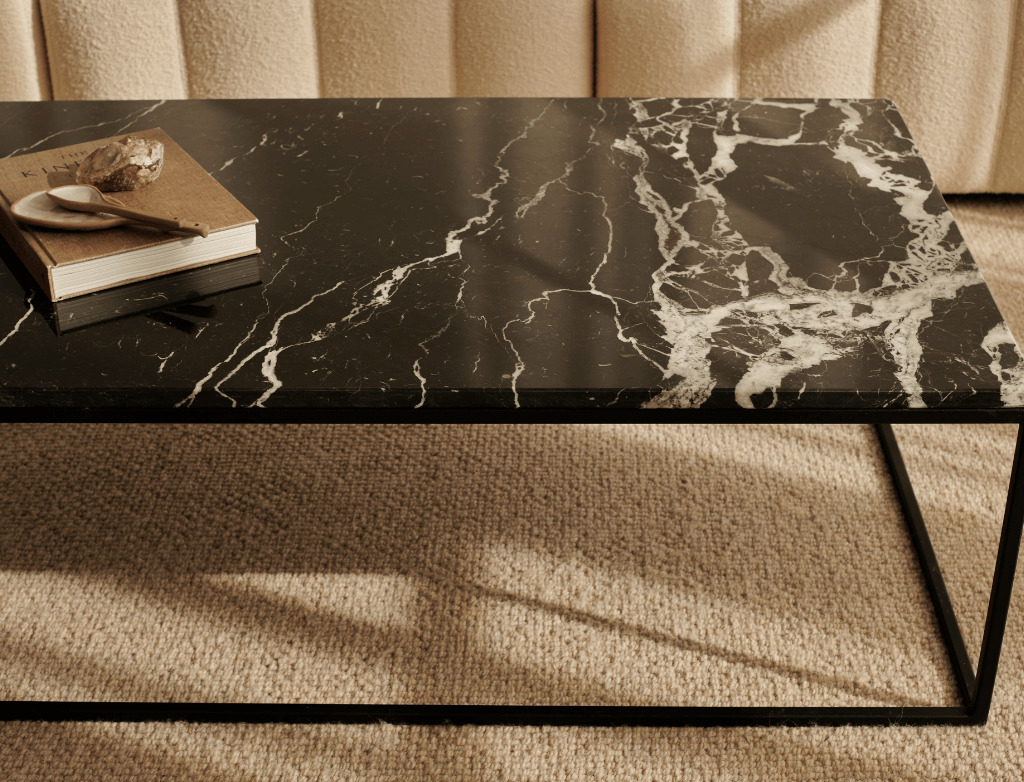 marmeren salontafel rechthoek zwart detail